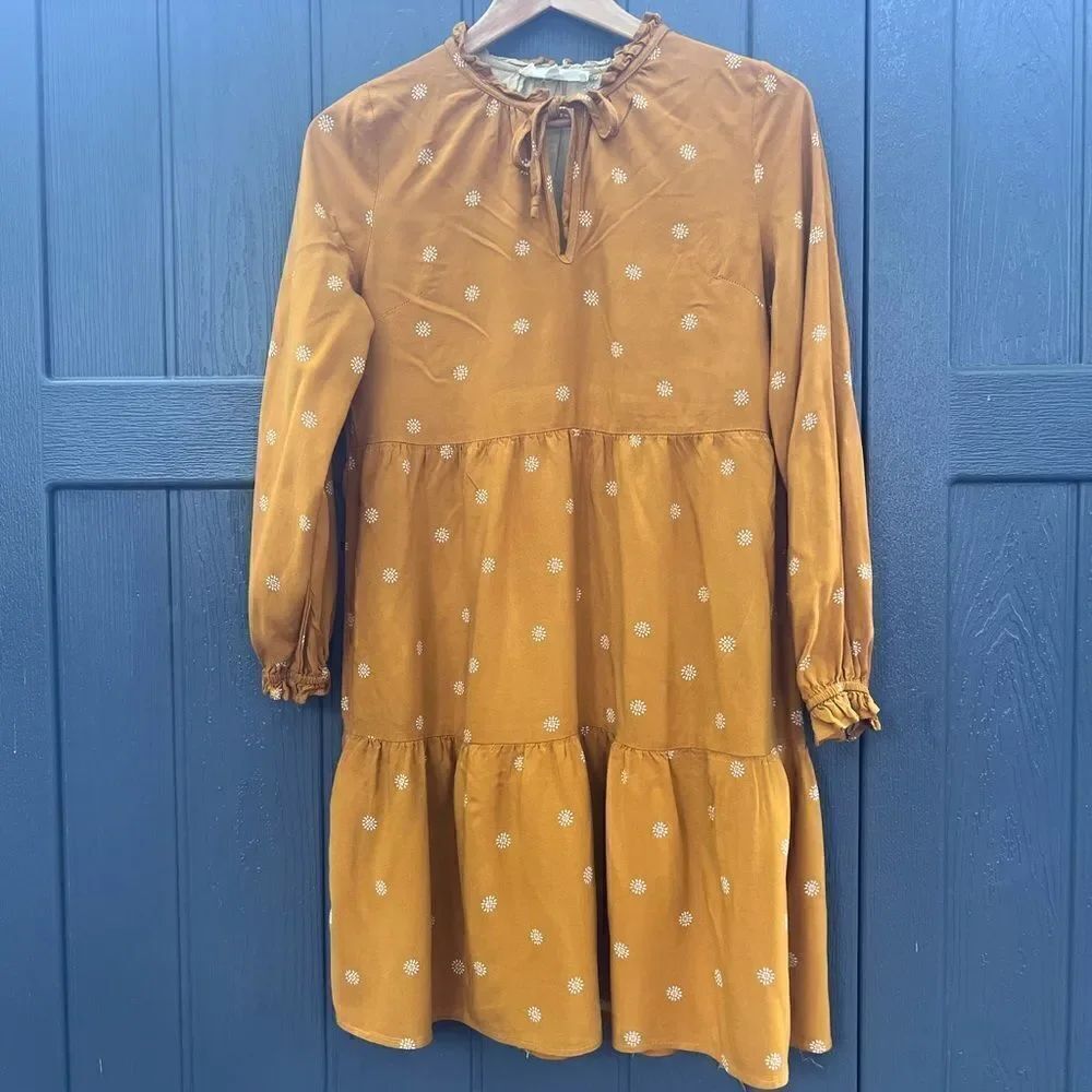 lucky brand Tie-Neck Tiered Mini Dress in Bloom Dot size M